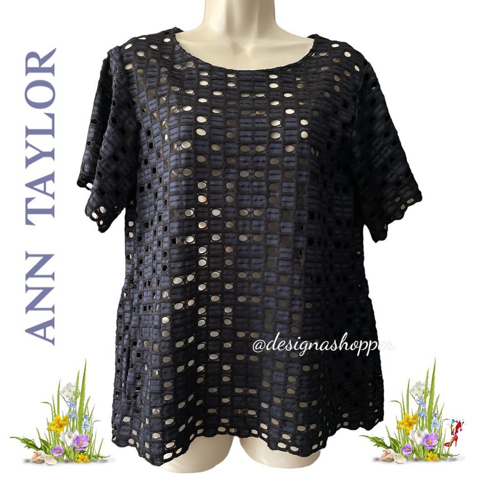 Ann Taylor Blue and Black Overlay Top - Size Small